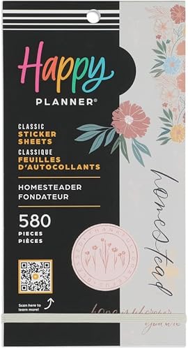 Happy Planner - Paquete de calcomanías para calendarios, diarios y agendas, accesorios multicolor para álbumes de recortes, tema Homesteader, tamaño
