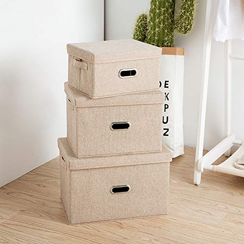 Anminy 2 Pcs Storage Boxes With Handles Removable Lids Pp Plastic Board Foldable Lidded Cotton Linen Home Storage Cubes Bins Baskets Closet Clothes Toys Organizer Containers - Beige, Small Size #TOP6