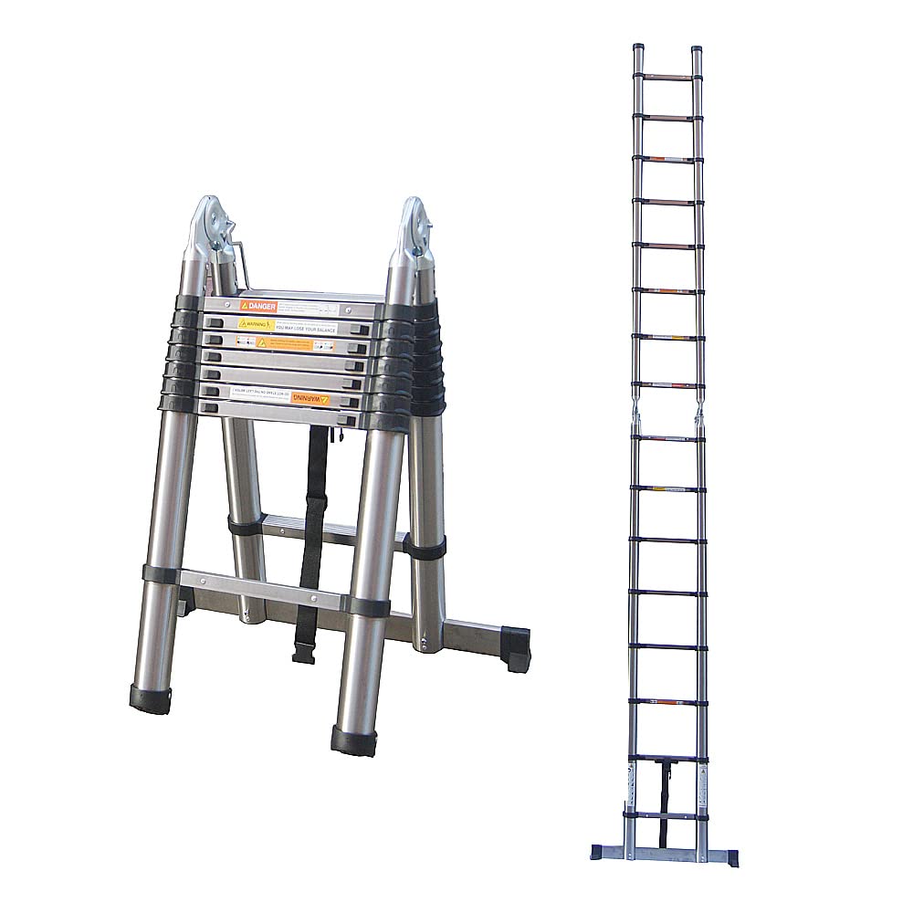 Telescopic Ladder 5 Metres - Stainless Steel - Multipurpose Telescopic Ladder - Extendable and Folding Ladder for Cleaning Gutters, Decorating, Painting Walls (2.5 m + 2.5 m)