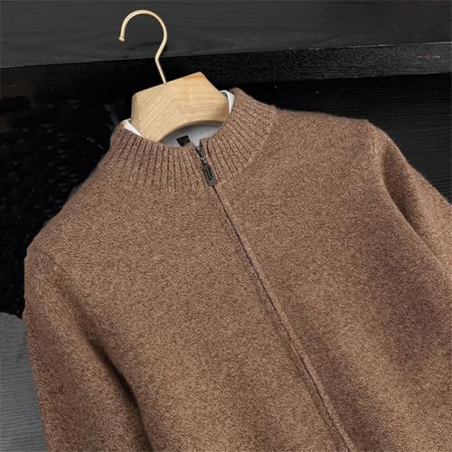 Men Full Zip Sweater O-Neck Long Sleeve Zipper Cardigan Thick Casual Knitwear Sweaters3