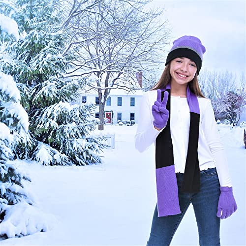 SWAK Girls Hat,Scarf & Glove Set-Kids Cold Weather Winter Accessories-Childrens 3 Pc Beanie Set-Big Girls Hat Scarves & Glove3