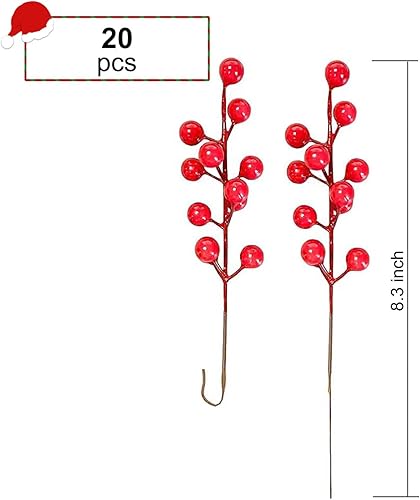 Miniatura 7 de 20 tallos de bayas rojas, 10.2 pulgadas, bayas de Navidad para árbol de Navidad, decoraciones de manualidades, vacaciones y decoración del hogar