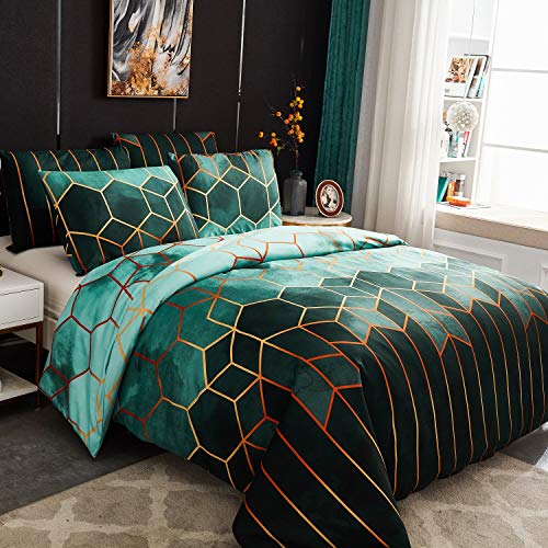 Luofanfei Bettwäsche Grün 135x200 Dunkelgrün Gestreifte Bettbezug 4teilig Microfaser Gestreift Bettwäsche Set Geometrisch Bettdeckenbezug Modern Deckenbezug Bettwaesche - Image 5