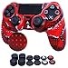 Produktbild Wassertransferdruck Silikon Skin für PS4 RALAN ,PS4 Silikon Skin Controller für PS4 Slim/PS4 Pro Controller (Schwarz Pro Daumengriff x 8, Katze + Skull Cap Cover Grip x 2) (Rot Weiß Schwarz)