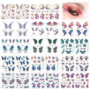 14 Sheets Glitter Butterfly Temporary Tattoos Sticker Waterproof Butterfly stickers for Face & Body Makeup Decoration for Festival Halloween Costume Party