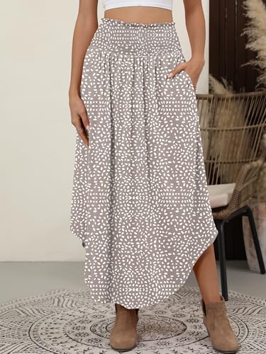 Image of ANRABESS Women's Maxi Skirts Summer Boho Floral High Waisted Flowy Swing Pleated Beach Long Skirt with Pockets
