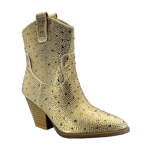 Image of ABSOLEX Women Western Cowgirl Cowboy Pointed Toe Rhinestone Ankle Booties