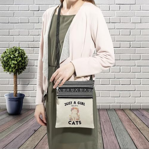 Just Love Cats Messenger Bag Small Ethnic Pattern Printed Adjustable Strap Crossbody Zipper Bag Kitty Kitten Phone Bag Wallet Cute Shoulder Handbag for Cat Lovers Cat Mom Women3