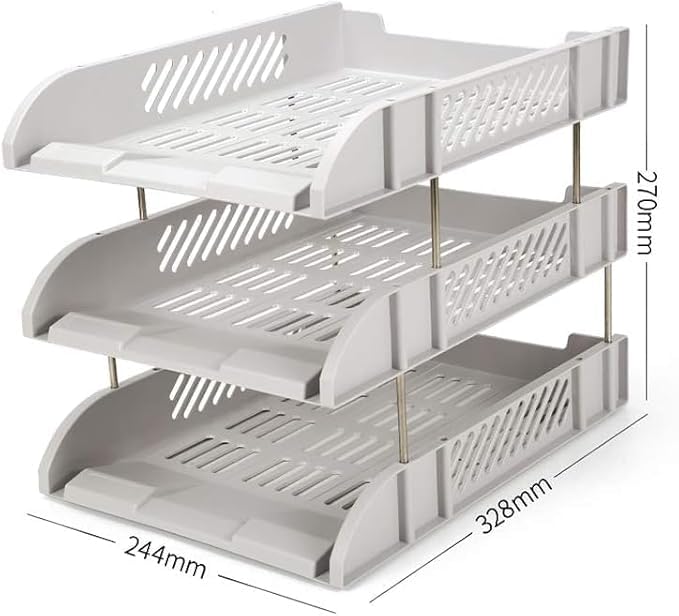 Image of 3 Layer Foldable File Rack | ABS Plastic Desk Organizer Tray for Office, School & Home | Multi-Tier Paper & Document Storage Shelf | Sturdy Off-White Finish