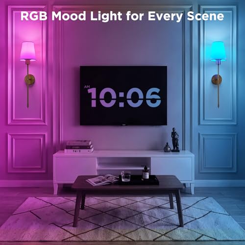 Image of Brightown Battery Operated Wall Sconces Set of Two,Gold Sconces Wall Decor | RGBWW Rechargeable Wall Lights with Dimmable Magnetic Bulbs & Remote, Wireless Wall Lamp for Living Room Bedroom Hallway