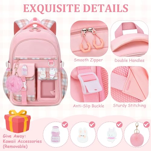 School Backpack for Girls - 5PCS Girls Backpack with Lunch Box Set for Elementary, Middle and High School Students - 18" Large Capacity School Bookbag with Multiple Pockets4