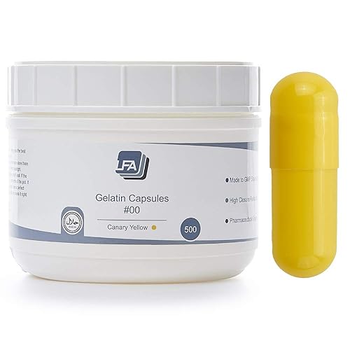 Cápsulas vacías tamaño 00  Gelatina de color amarillo  500 unidades  Se adapta a la bandeja de llenado de cápsulas  Tapas de gel de carne de res