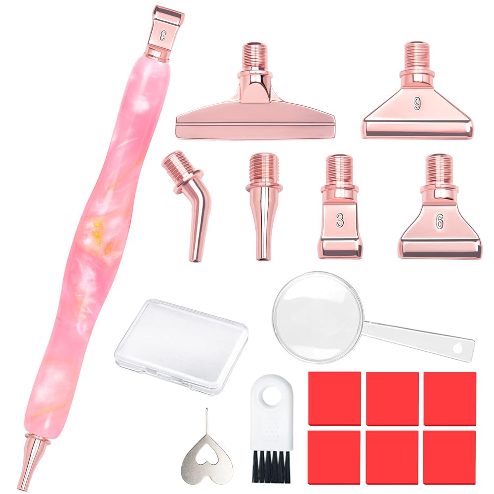 Praise V Do Diamond Painting Art Drill Bead Dot Pick Pen Kit with Screw Stainless Steel Rose Metal Tips Nib Placer Roller Tool Accessories Ergonomic Stylus for 5D Diamond Paint Nail Art PinkWhiteGold