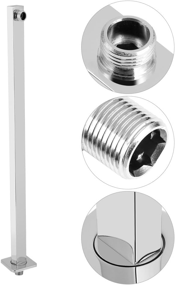 Braccio doccia 60, cromato quadrato, braccio per doccia, braccio di estensione, per il bagno, braccio di prolunga, 1 m, tubo doccia quadrato in acciaio inox