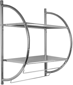 Home Basics 2 Tier Wall Mounting Chrome Plated Steel Bathroom Shelf with Towel Bar