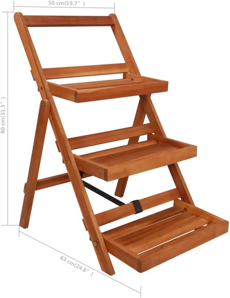 vidaXL 3-Tier Acacia Wood Plant Stand - Foldable, Compact Indoor/Outdoor Display Rack for Plants and Decorative Items - Brown