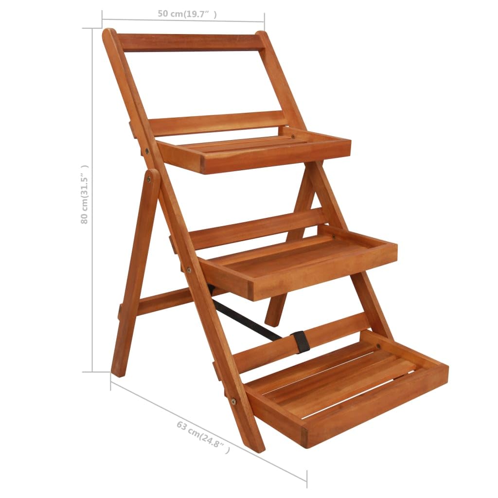 Pflanzenständer Holz 3 Stufen - Blumenständer Klappbar aus Akazie Massivholz, Pflanzentreppe für Wohnzimmer und Balkon, Robustes Blumenregal Braun, 50 x 63 x 80 cm