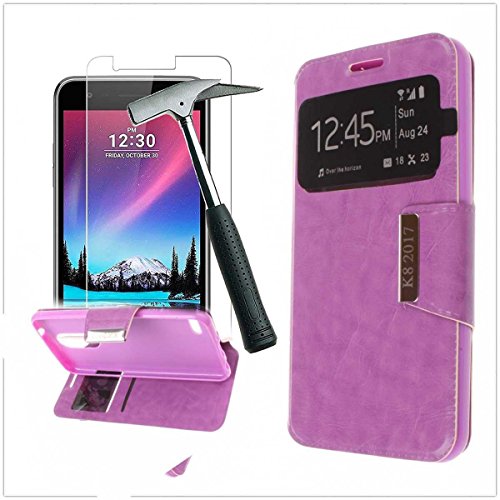 Todobarato24h Funda Libro Ventana LG K4 2017 Morada + Protector DE Cristal Templado
