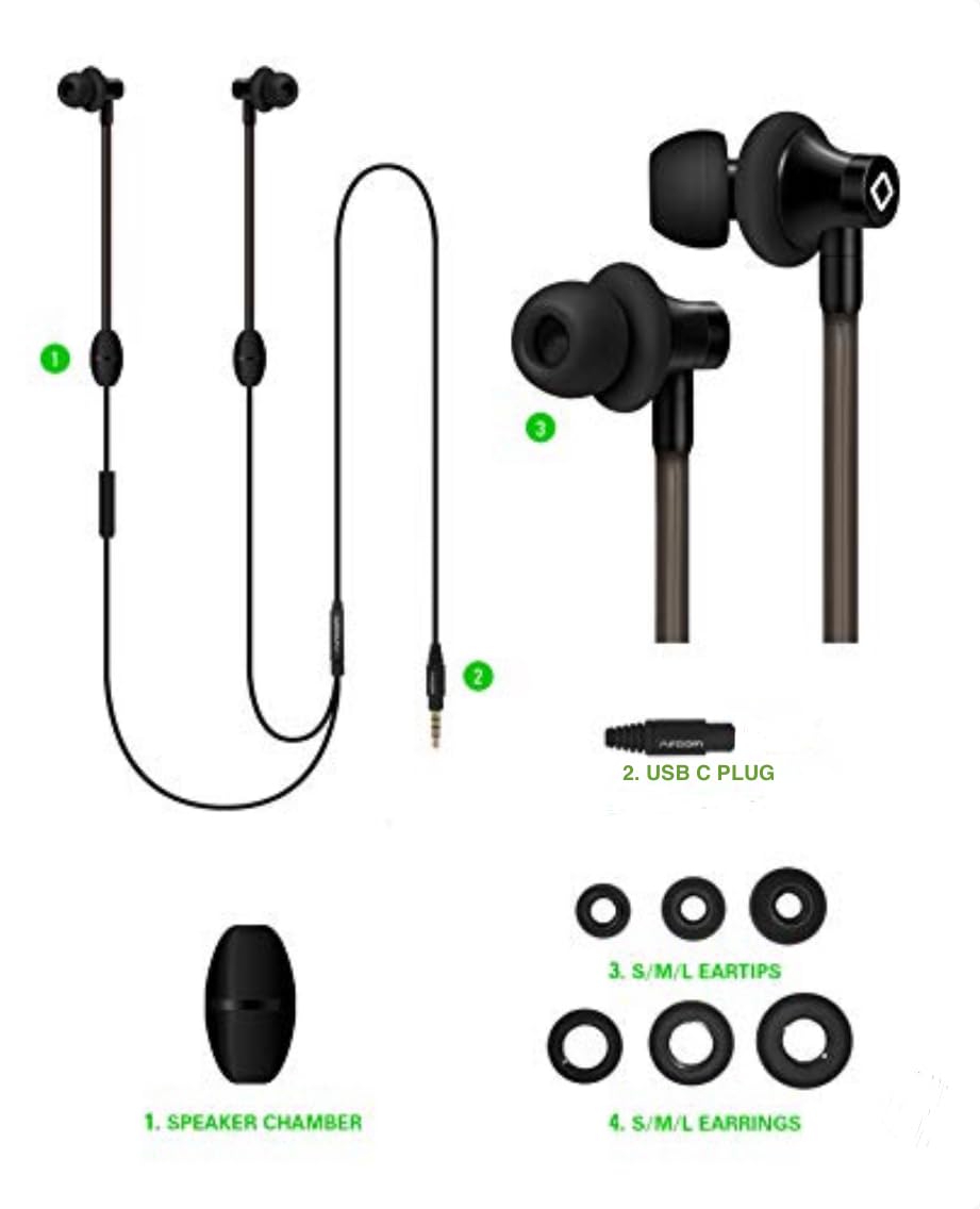 Aircom A3 Active Stereo Earphone - Écouteurs de sport filaires anti-radiations avec technologie Airflow Audio - Casque mains libres avec microphone intégré (Noir)
