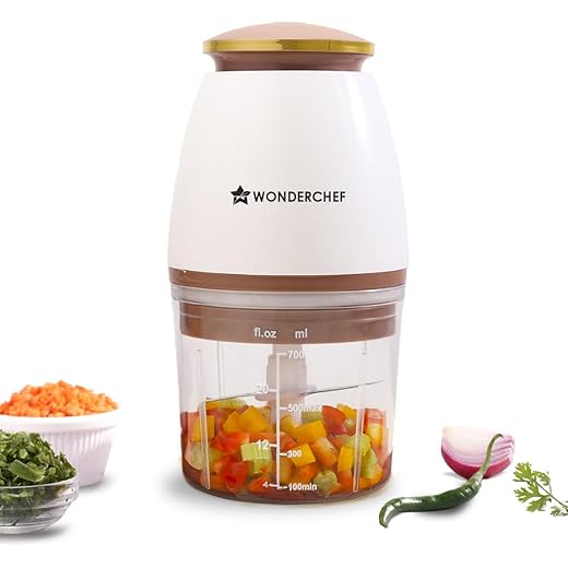 Wonderchef Nutri-chop Pearl Electric Chopper | 4 Sharp Stainless Steel Blades | 700ml | 350W | Chop and Mince Vegetables, Meat, Blends Dips | Low Noise | Light-weight | 2-Year Warranty