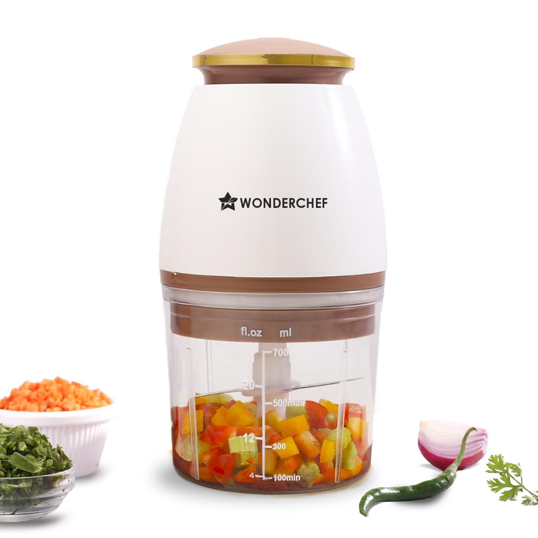 Wonderchef Nutri-chop Pearl Electric Chopper | 4 Sharp Stainless Steel Blades | 700ml | 350W | Chop and Mince Vegetables, Meat, Blends Dips | Low Noise | Light-weight | 2-Year Warranty