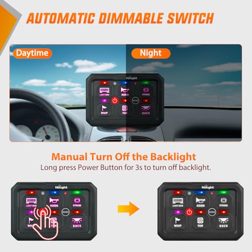 Image of Nilight 6 Gang Switch Panel APP RGB 12V 24V Circuit Control System 4-Mode