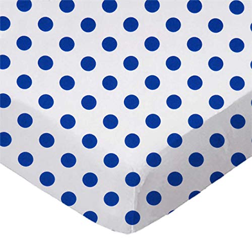 SheetWorld Baby Fitted Square Play Yard Sheet Fits Joovy 38 x 38 inches, 100% Cotton Woven Sheet, Unisex Boy Girl, Royal Polka Dots, Made in USA