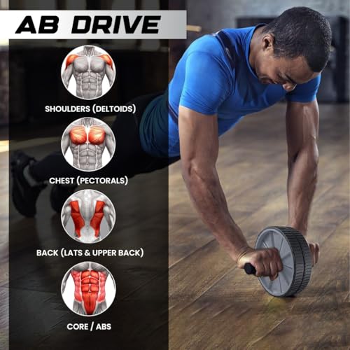 Image of Jaspo AB Drive Abs Roller Wheel with Stainless Steel Rod for Men & Women - Core Strength Training Abdominal Workout Equipment for Home Gym