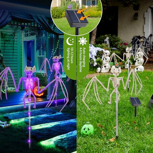 2-ct 3D Scary Bat Skeleton Outdoor Solar Path Lights (purple) - image 7