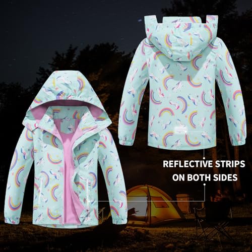 Image of MGEOY Boys Girls Rain Jacket Lightweight Waterproof Hooded Fleece Lined Raincoat Windbreakers for Kids