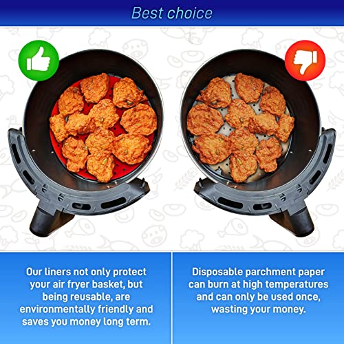 4PCS Round Air Fryer Mat High Temperature Oilproof Reusable Silicone Air Fryer Liner for Air Fryer Accessories (2 X 20cm/7.9in Red, 2 X 20cm/7.9in Black)