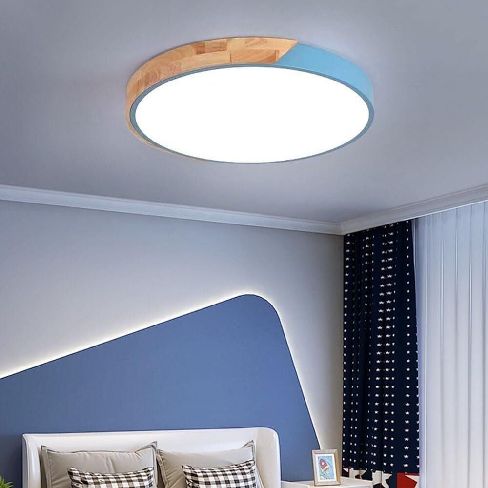 Plafoniera Led Soffitto in Legno,plafoniere Con Paralume in Acrilico,Dimmerabile 3000K-6000K Plafoniera Per Soggiorno,Camera Da Letto,Cucina,Soggiorno,Corridoio (Blue,30CM)