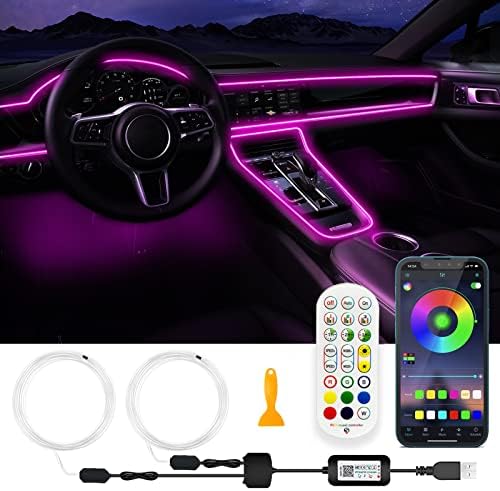 SAMGCHI USB Car LED Lights, Interior Car Lights Strip with APP and RF Remote Control, 2 in 1 Car Ambient Lighting with 157 inches Fiber Optic Music Sync Simple Installation EL Wire Lights for Car