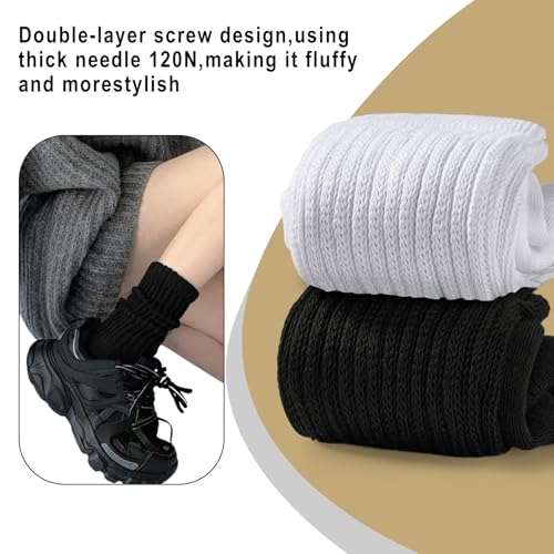 Mid-Calf Slouch Socks Women - Retro Scrunch Socks - Soft Solid Calf Socks Size 5-114