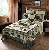 Virah Bella 3 Piece King Lodge Quilt Bedding Set - Bear Star - Rustic Cabin Country Reversible Campi