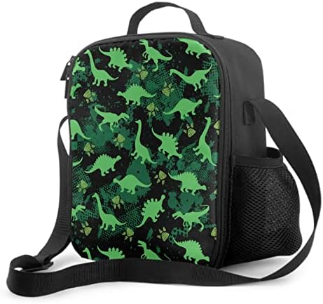 Harooni Dinosaur Lunch Box for Boys Girls Small Insulated Lunch Bag for Kids Waterproof Reusable School Camo Dinosaur Cooler Lunchbox with Side Pocket