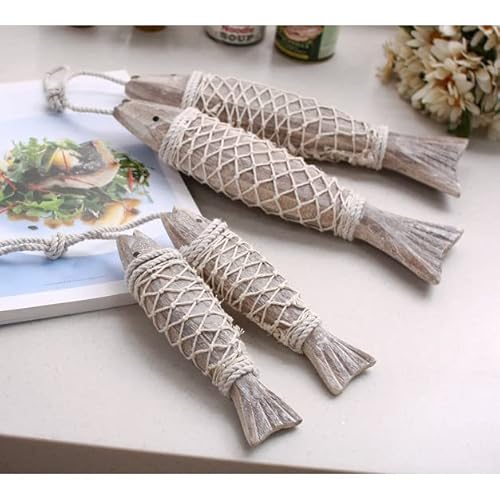 Heetly 2 Wooden Fish Decorative Wall Hanging Beach Theme Home Decor Fish Sculpture Vintage Style Bathroom Bedroom Lake House Decoration（S） #TOP7
