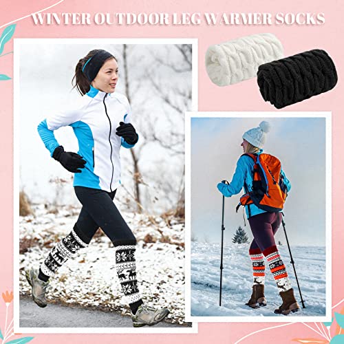 Image of SATINIOR Syhood 4 Pairs Cable Knit Leg Warmers Women Winter Knitted Crochet Knee Boot Stockings Cuffs Long Legging Socks