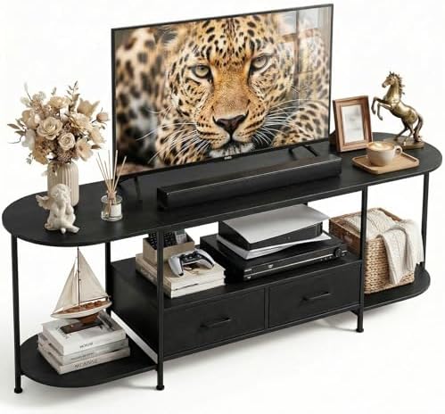 Faesun 63" TV Stand for TVs up to 75 Inches, Curved Edge Media Co...