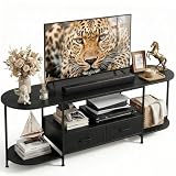 Faesun 63" TV Stand for TVs up to 75 Inches, Curved Edge Media Console & Entertainment Center with 2 Fabric Drawers, Modern TV Console Table for Living Room or Bedroom, Black