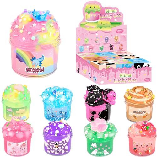 9 Packs Lucky Box Slime Kit - Cloud Butter & Clear Slime, Crunchy Slimes for Kids, Non Sticky, Party Favors, Goodie Bag Stuffers, 8-12 Year Old Girls Boys Birthday Gift Ideas Cute Stuff