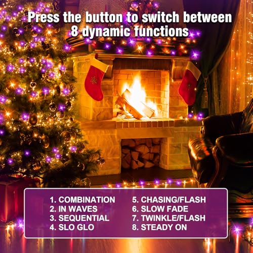 100' Nisocy Purple & Orange LED Halloween String Lights w/ 8 Modes & Timer - image 2