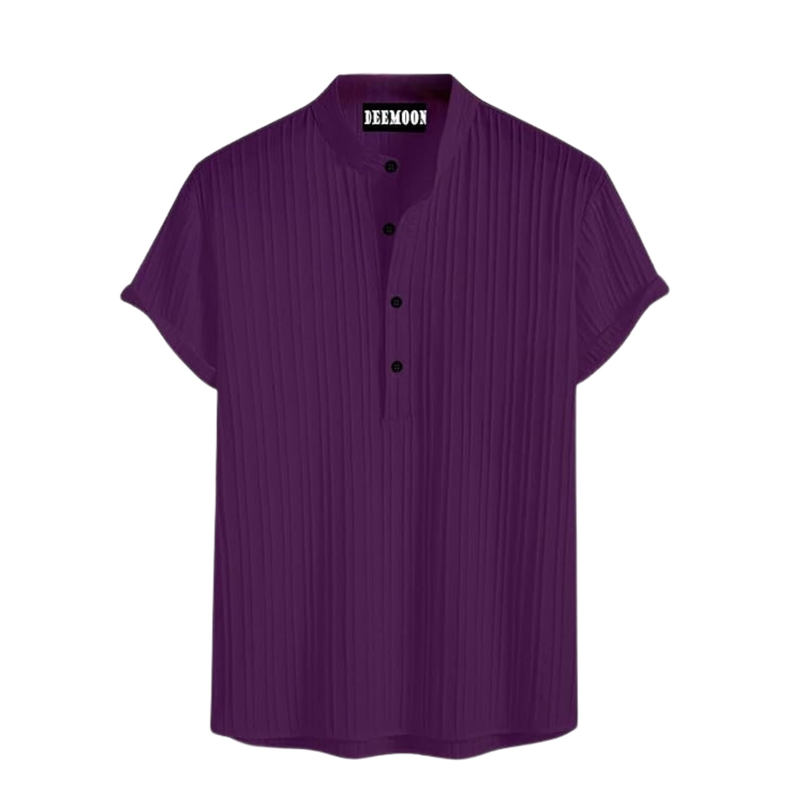 deemoon Men's Polyster Kurta with Mandarin Collar, Half Placket Buttons, Front Pocket | Half Sleeves | Soft & Breathable Fabric-picture-36