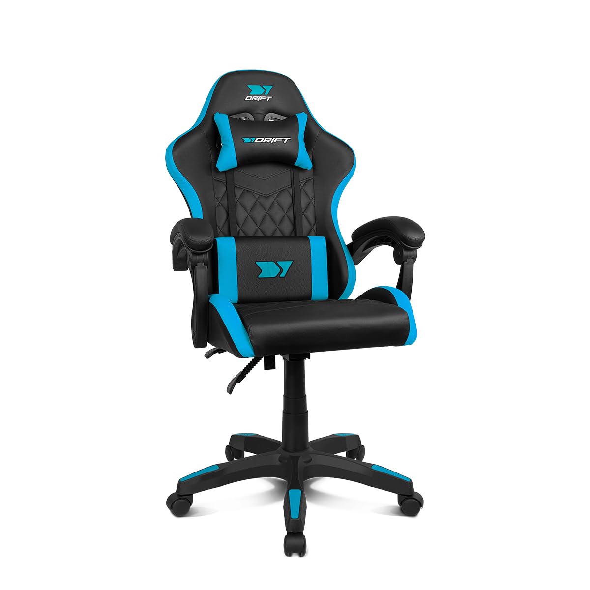 DRIFT GAMING DR35 - Silla Profesional, Polipiel, Reposabrazos Acolchados, Pistón Clase 3, Base Nylon Reforzada, Asiento basculante, Altura Regulable, Cojín Lumbar/Cervical, Negra/Azul