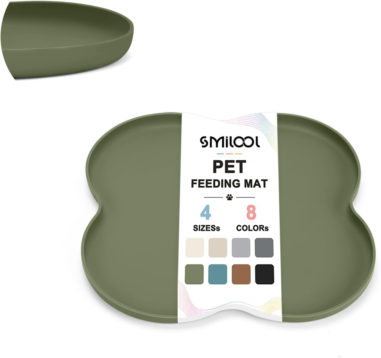 SMILOOL Waterproof Silicone Pet Food Mat with Raised Edge for Dog & Cat