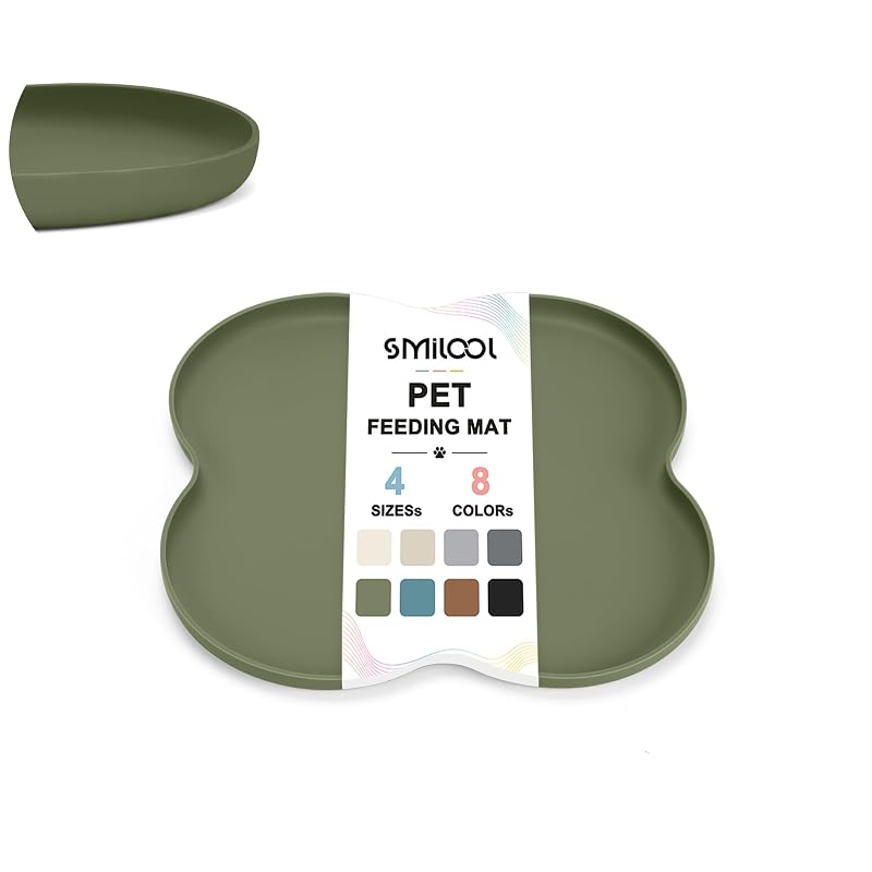 Tapete para Alimentação de Cães e Gatos em Silicone com Borda Elevada SMILOOL Light Olive Green 30,48 x 30,48 cm