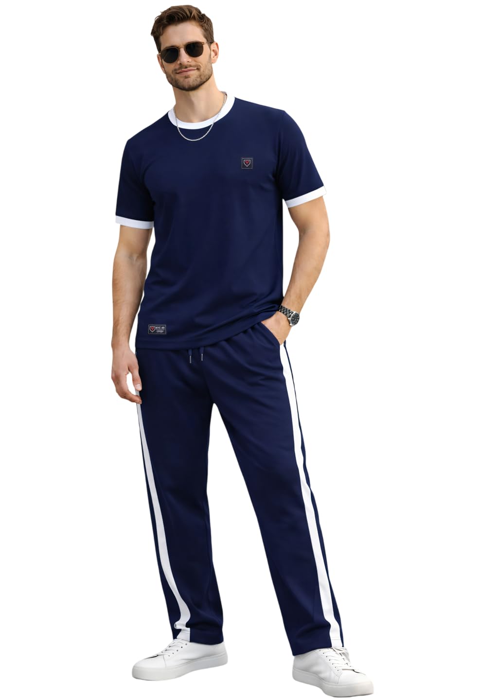 yazole Men's Tracksuit | Lycra Blend Regular Fit Sports Running Set | Quick Dry Gym Yoga Training Tracksuit | Breathable Jacket & Track Pant Set for Travel Casual Sports Wear - Navy Blue(S)-picture-10