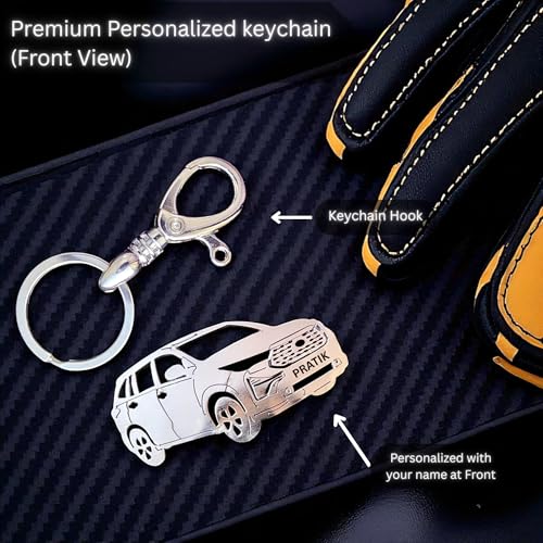 Image of Premium Stainless Steel Car Keychain | Personalized Custom Name Keyring | Stylish Car Shape Metal Key Holder made for Toyota Fortuner, Legender, Innova Crysta, Hycross, urban cruiser hyryder