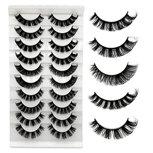 TIKILEY D Curl Strip Lashes That Look Like Extensions, Fluffy 3D Faux Mink False Eyelashes Naturl Look Russian Strip Lashes D Curl Cat Eye Lashes Pack