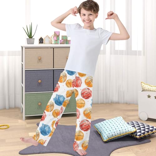 Boy's Pants Watercolor Basketball Jogger Pants Elastic Waist Long Bottoms Trousers with Pockets 6-14 Years4